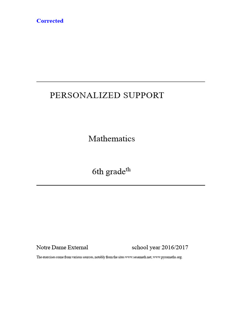 Corrected Mathematics Exercises For 6th Grade | PDF | Numbers | Number ...