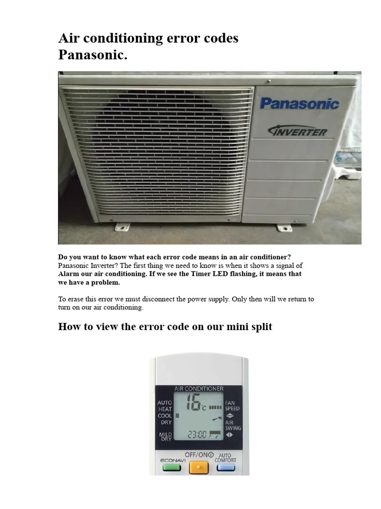 Panasonic Air Conditioning Error Codes | PDF | Air Conditioning ...