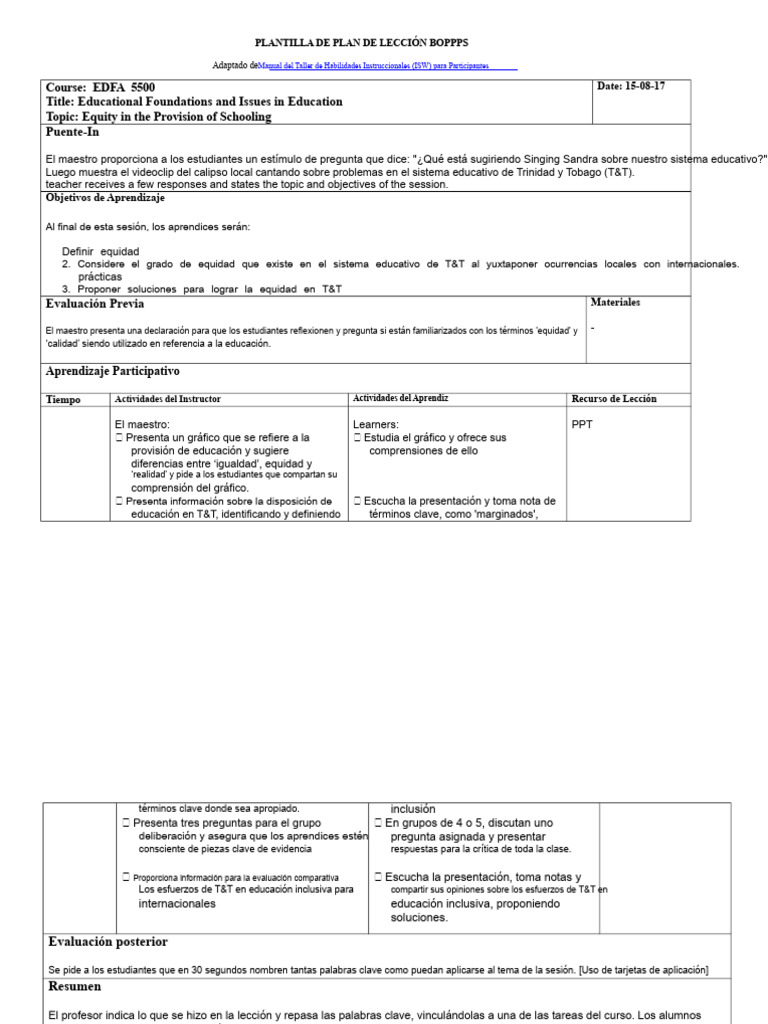 Rlee-Piggott - Plan de Lección Boppps 1 | PDF | Aprendizaje | Cognición