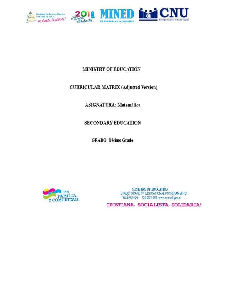Curricular Framework of Mathematics - Tenth Grade by Unit and Cross ...