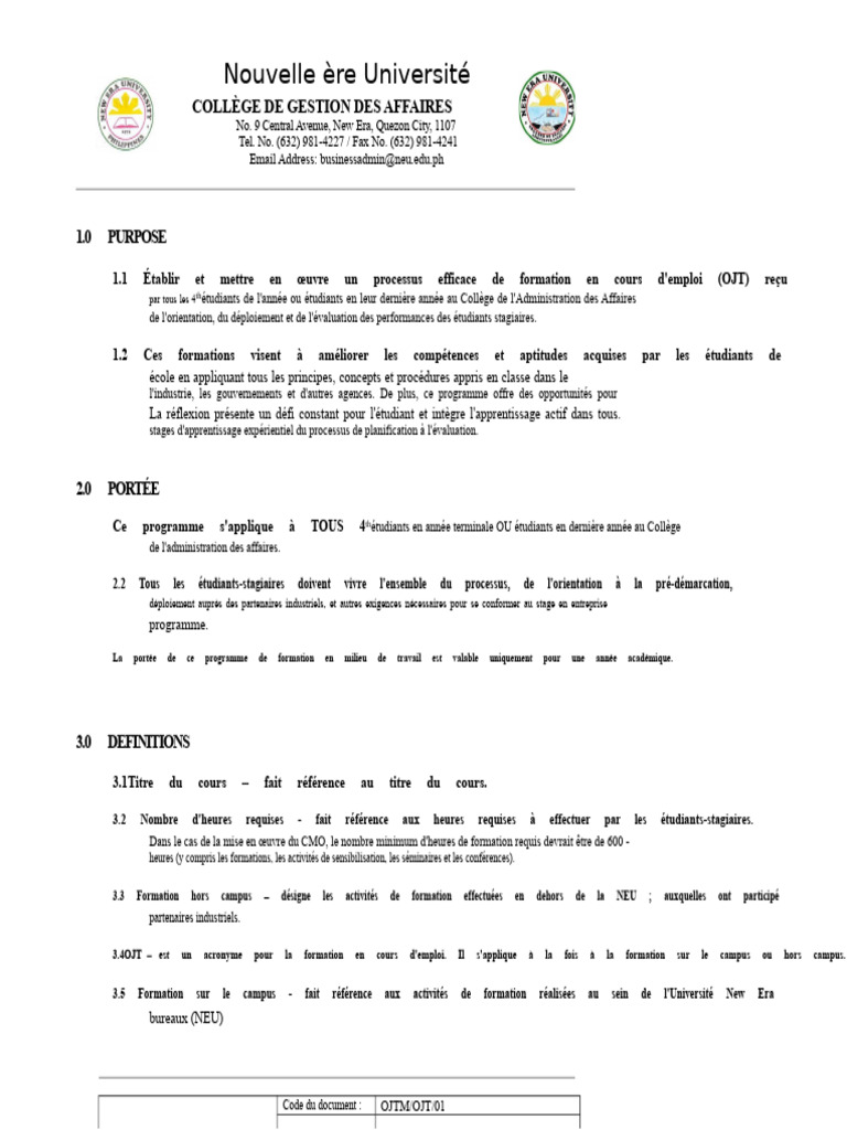 Programme de Stage OJT pour Étudiants | PDF | Apprentissage