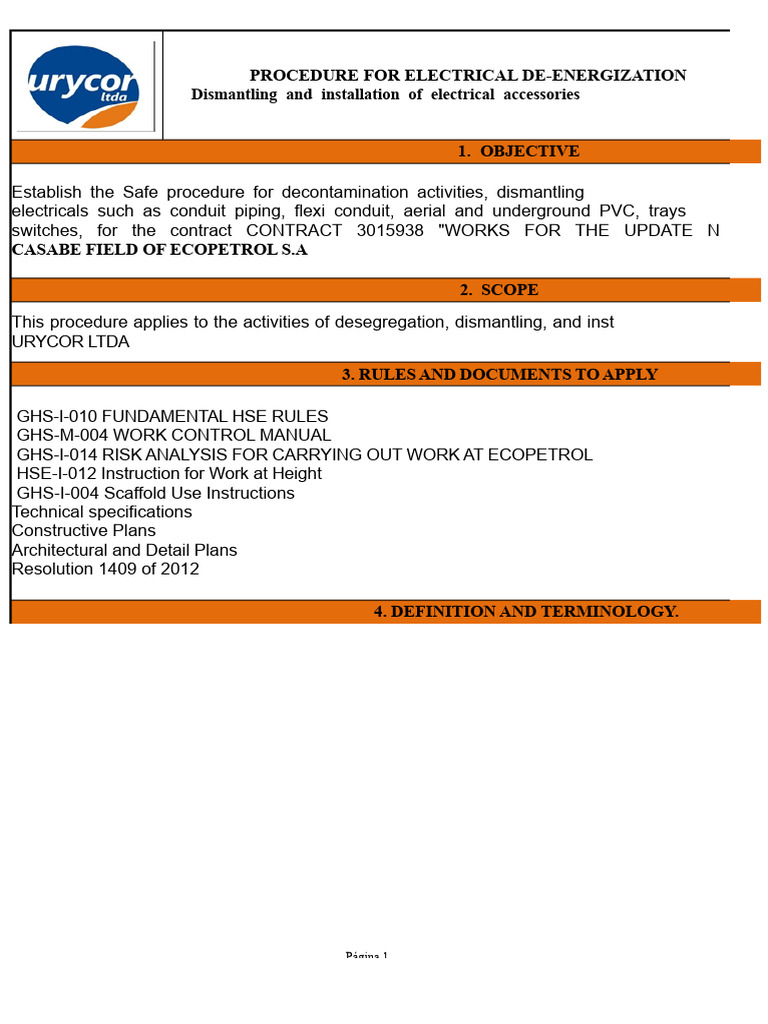 Electrical De-Energization Procedure Guide | PDF | Pipe (Fluid ...