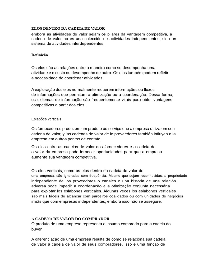 Eixos da Cadeia de Valor e Vantagem Competitiva | PDF | Cadeia de valor ...