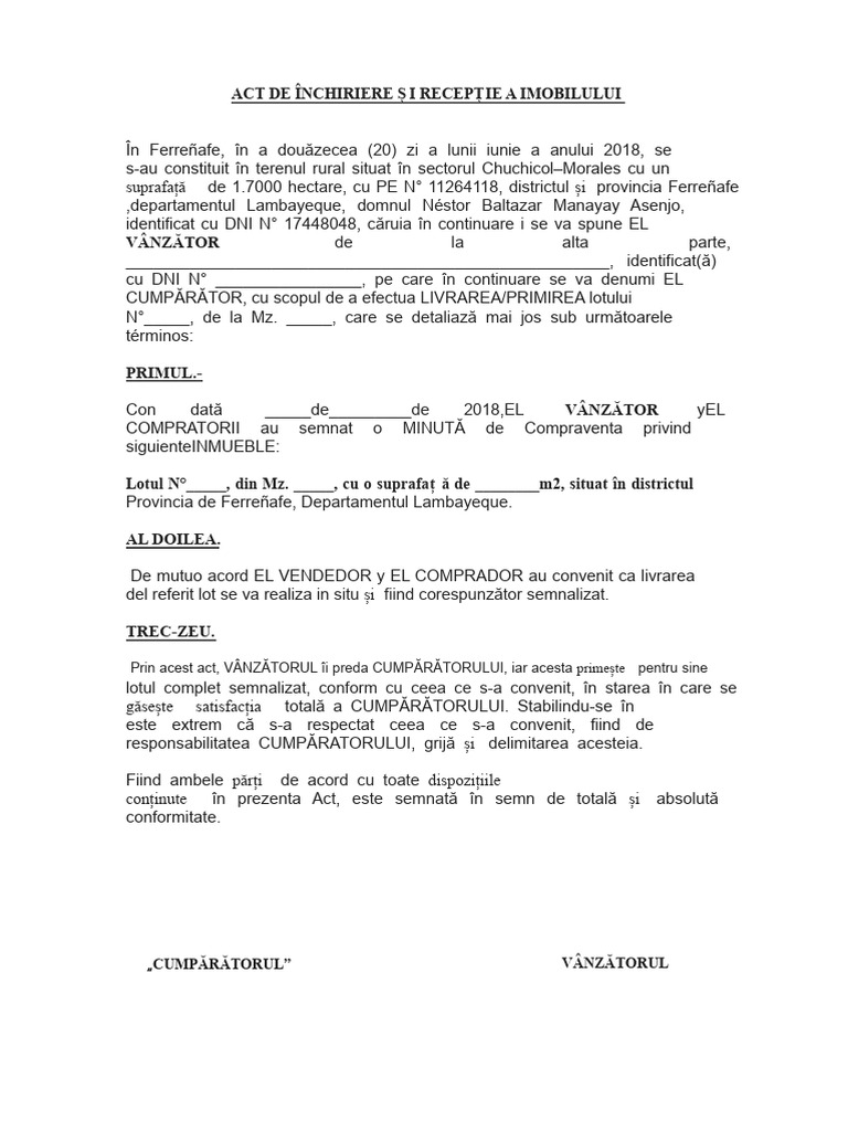 Act de Predare-Primire A Imobilului | PDF