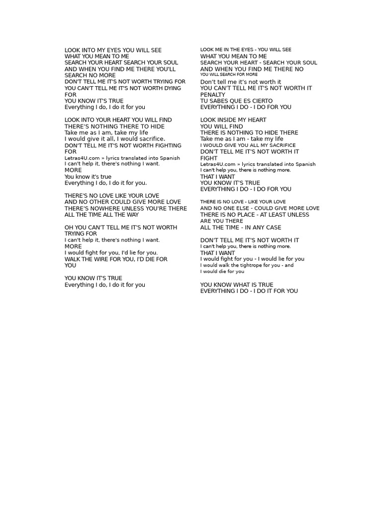 Everything I Do, I Do for You Lyrics | PDF