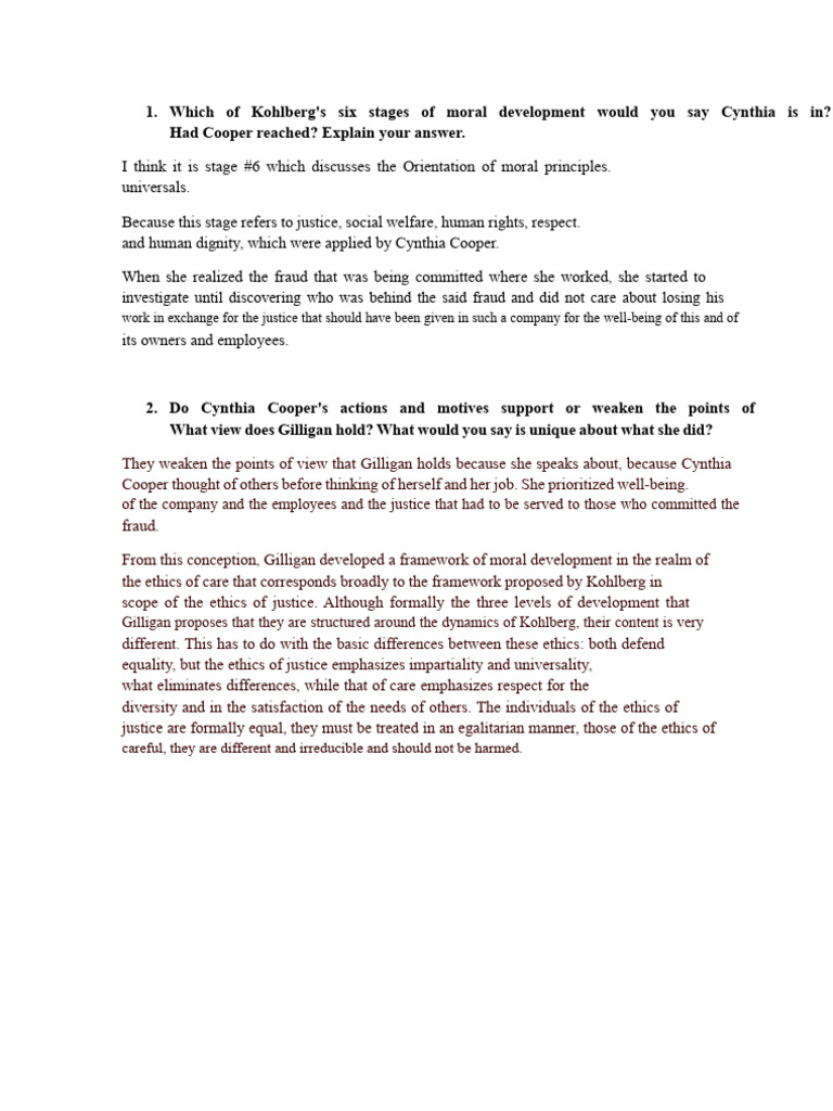 Cynthia Cooper's Moral Development Analysis | PDF | Justice | Crime ...