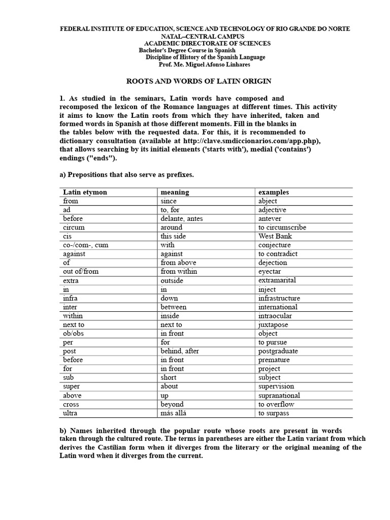 Latin Roots in Spanish Language Study | PDF | Latin | Word