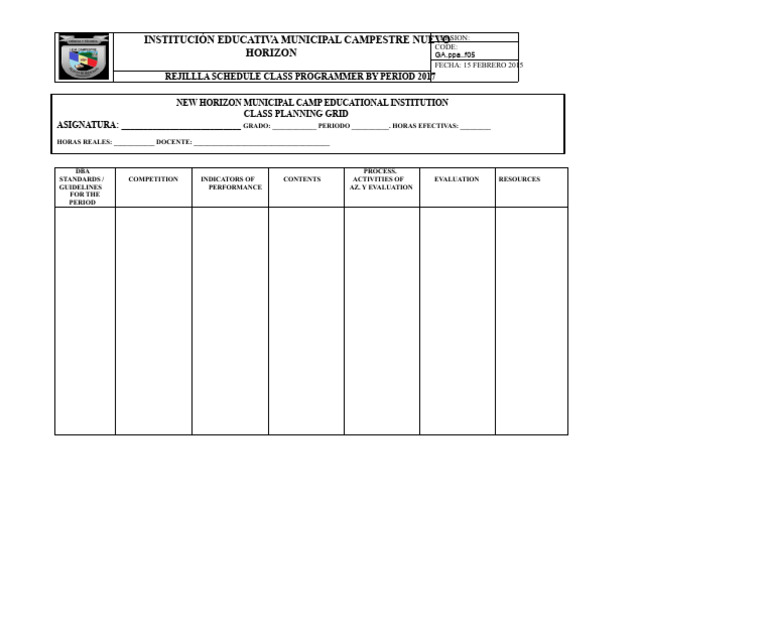 Class Planning Grid for 2017 | PDF