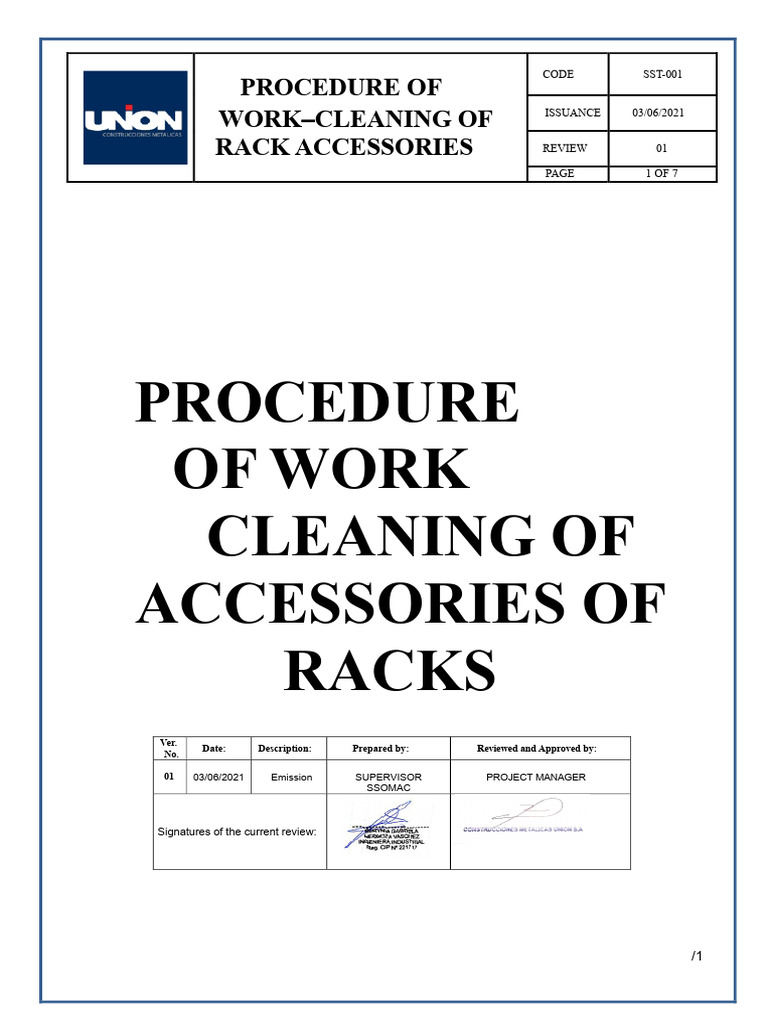 Rack Accessories Cleaning Procedure | PDF | Personal Protective ...