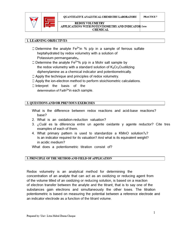 Practical Analytics Laboratory 7 2020 | PDF | Titration | Chemistry