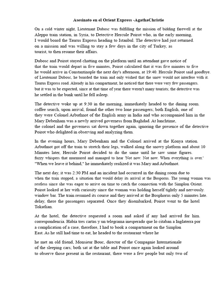 Murder On The Orient Express Summary | PDF