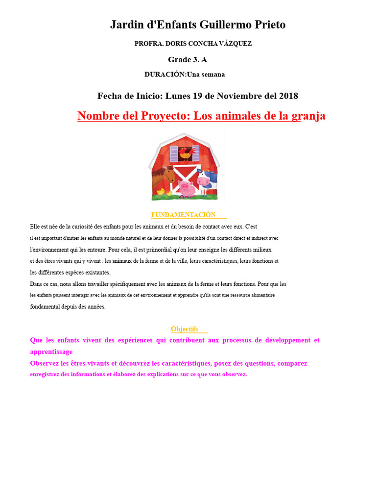 Projet éducatif sur les animaux de la ferme | PDF | Zoologie | Biologie