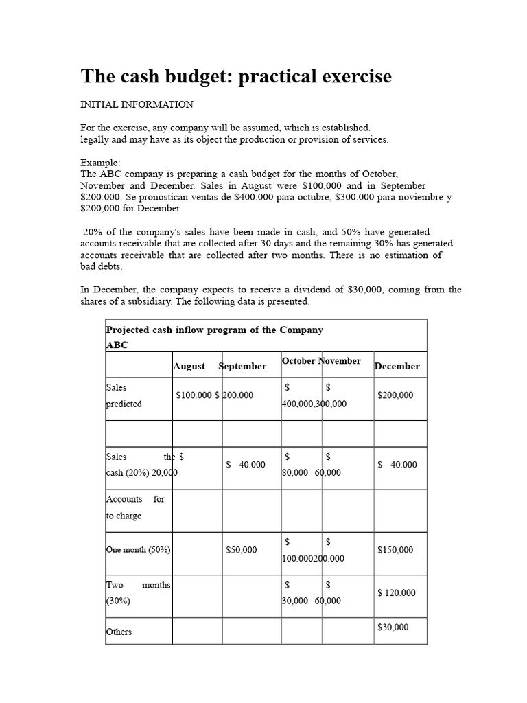 Cash Budgeting Exercise for ABC Company | PDF | Budget | Dividend