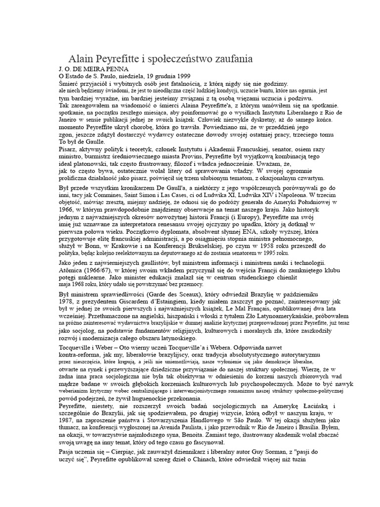 Alain Peyrefitte I Społeczeństwo Zaufania | PDF