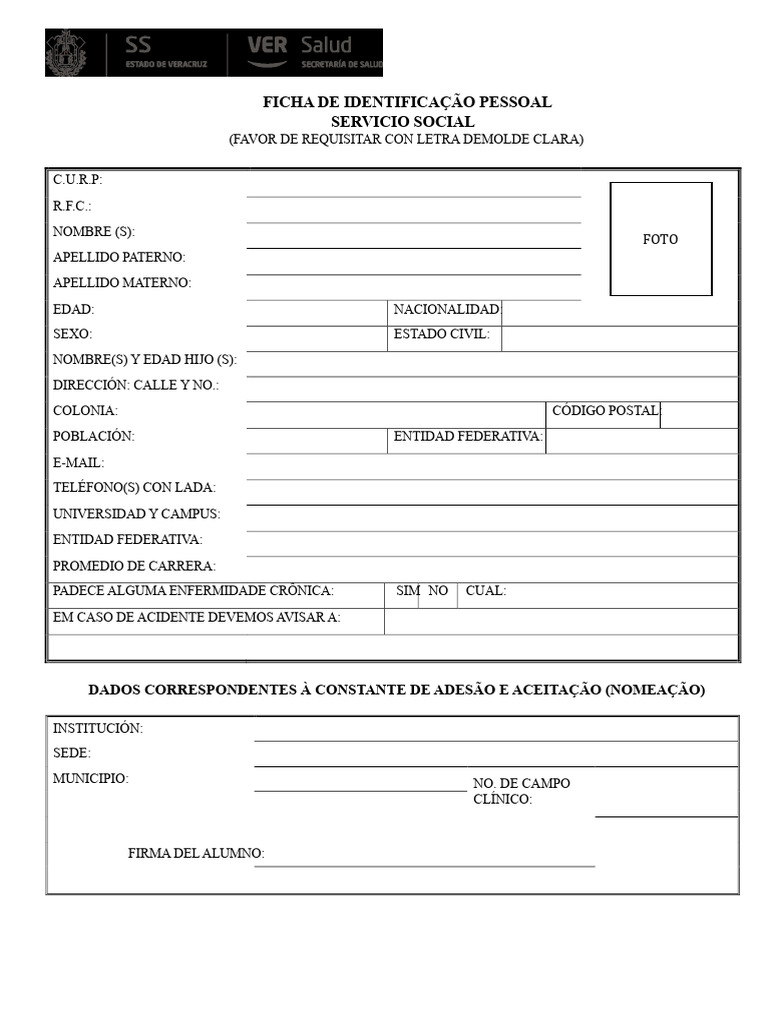 Ficha de Identificación Personal para Servicio Social | PDF