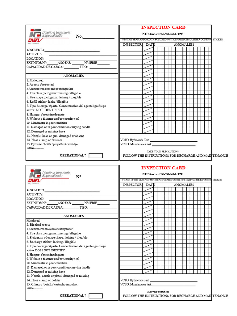 Fire Extinguisher Inspection Cards | PDF | Chess Openings | Chess