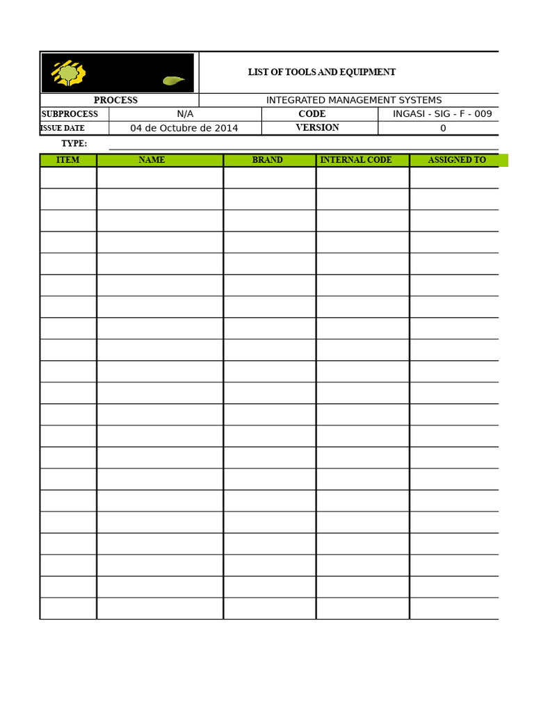List of Tools and Equipment | PDF