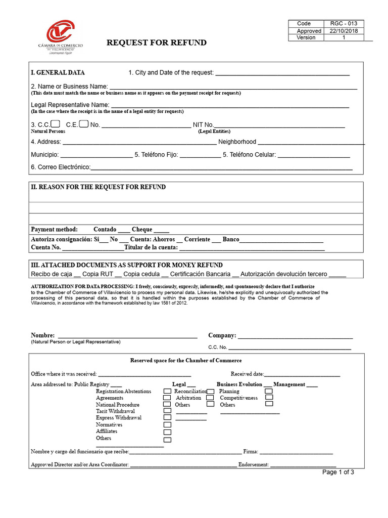 Money Refund Request Form Template | PDF