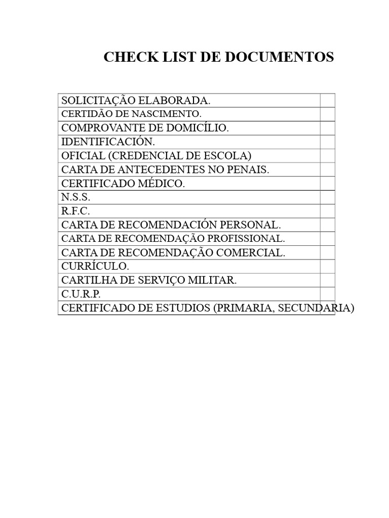 Checklist Completo de Documentos Necessários | PDF