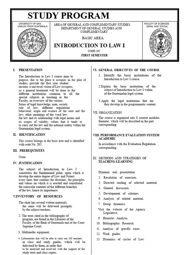 Introduction to Law I Course Overview | PDF | Bibliography | Guatemala