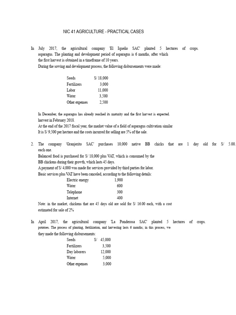 Practical Cases in Agriculture Accounting | PDF | Agriculture | Harvest