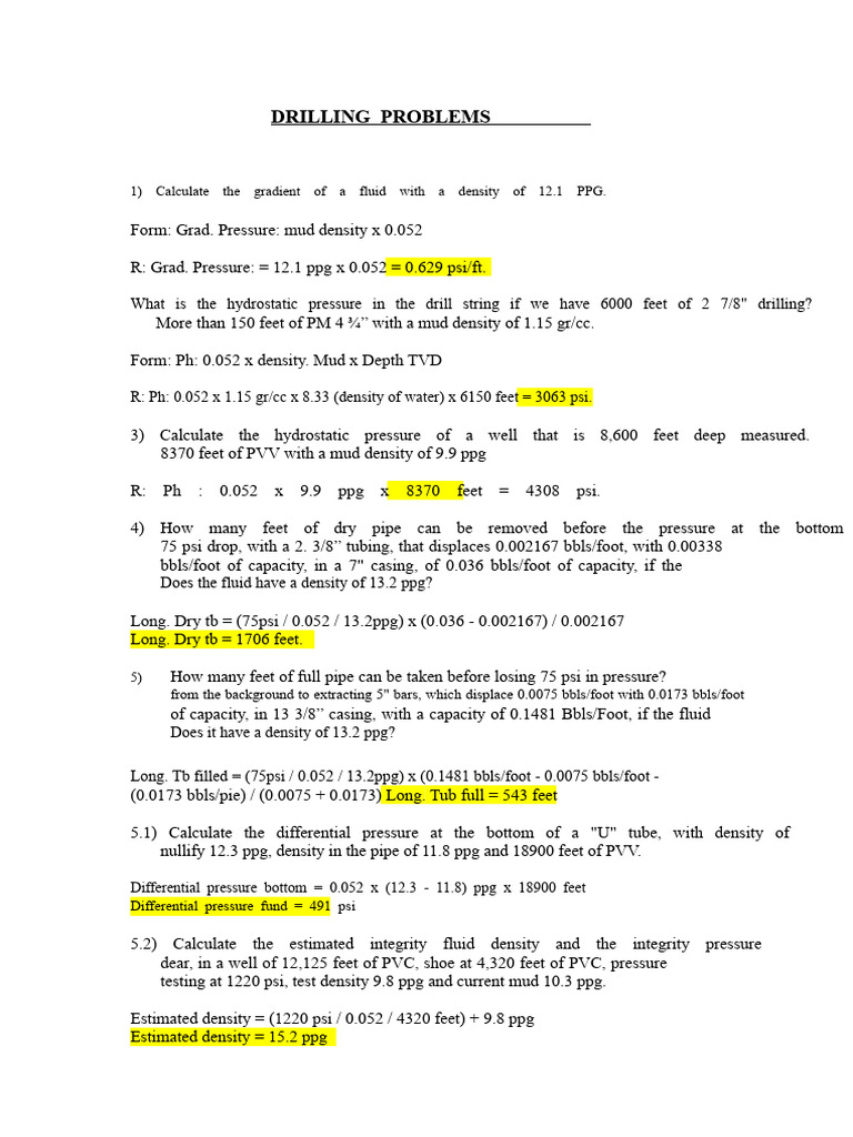Final Practice Well Control | PDF | Pressure | Quantity