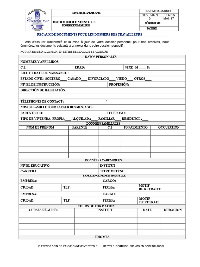 Documents requis pour dossiers employés | PDF