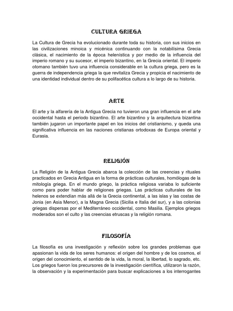 Resumen de la Cultura Griega | PDF | Antigua Grecia | Grecia