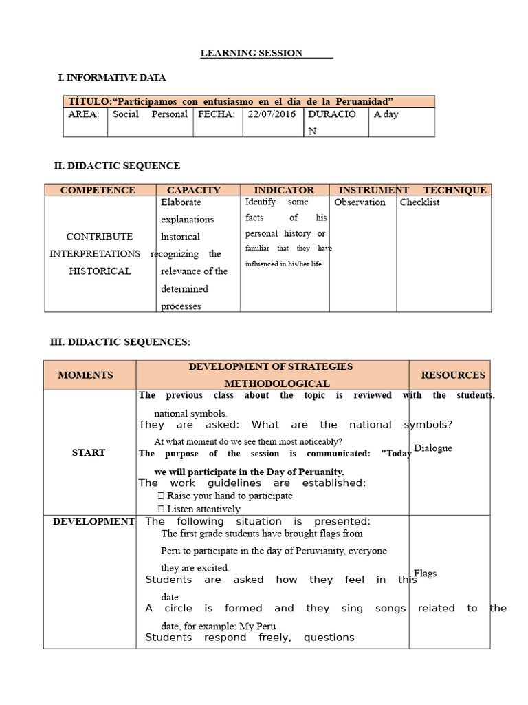 Day of Peruanity Learning Session | PDF | Learning