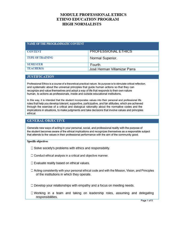 Professional Ethics Module | PDF | Value (Ethics) | Morality