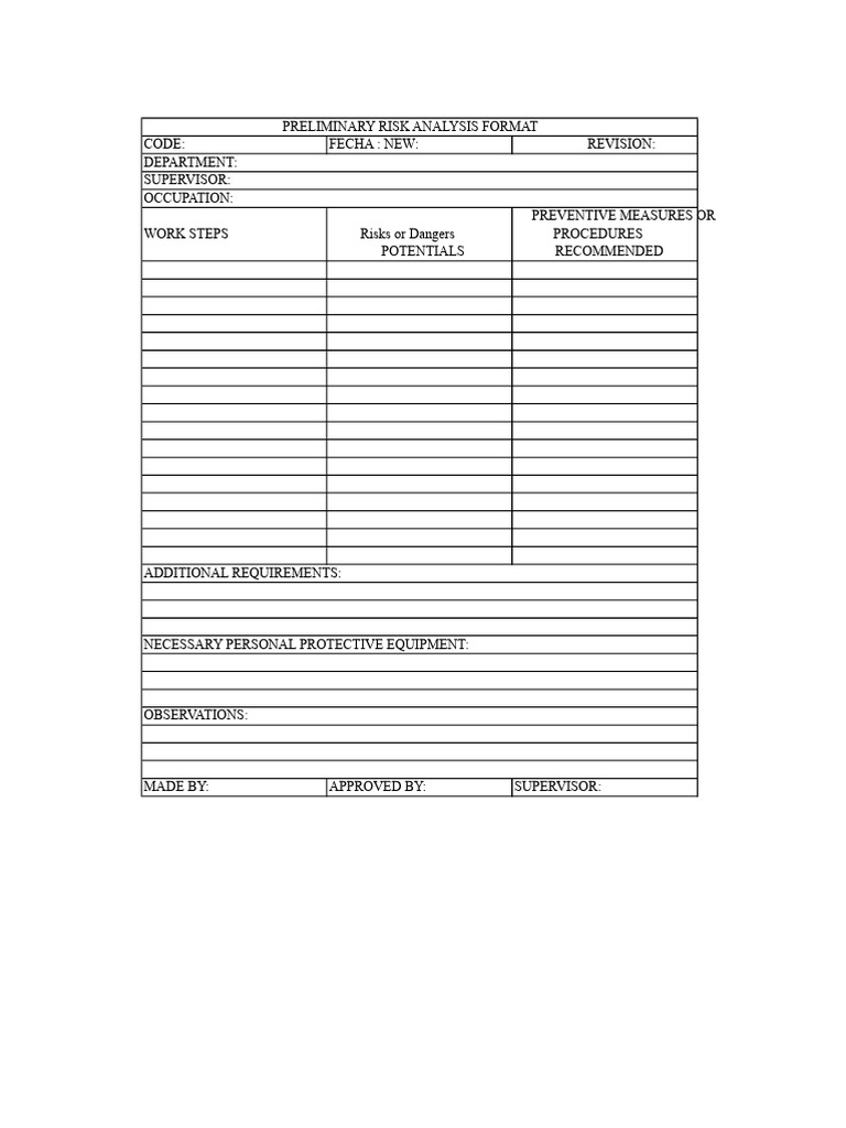 Preliminary Risk Analysis Template | PDF