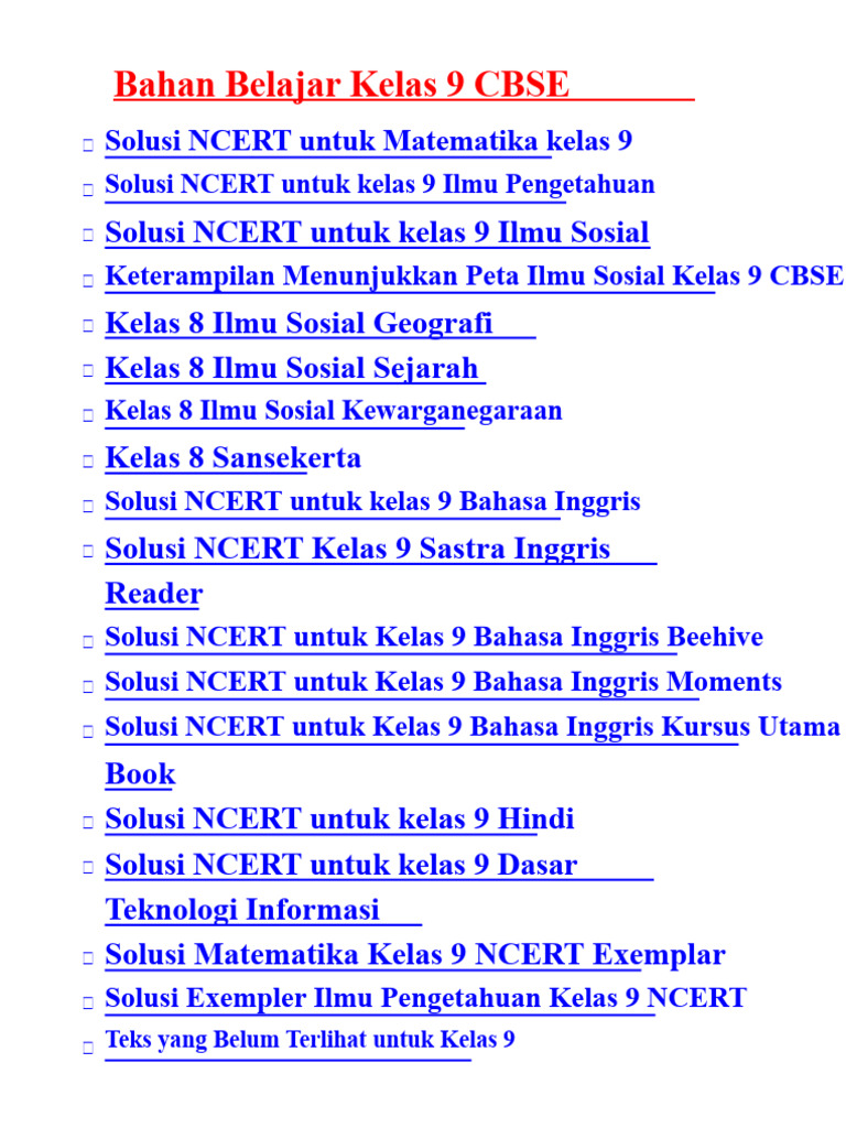Bahan Belajar Kelas 9 CBSE Lengkap | PDF