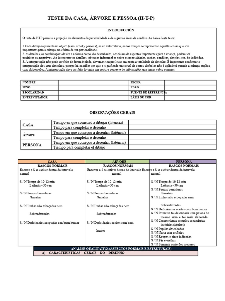 Teste HTP: Análise da Personalidade Infantil | PDF | Tempo | Desenho
