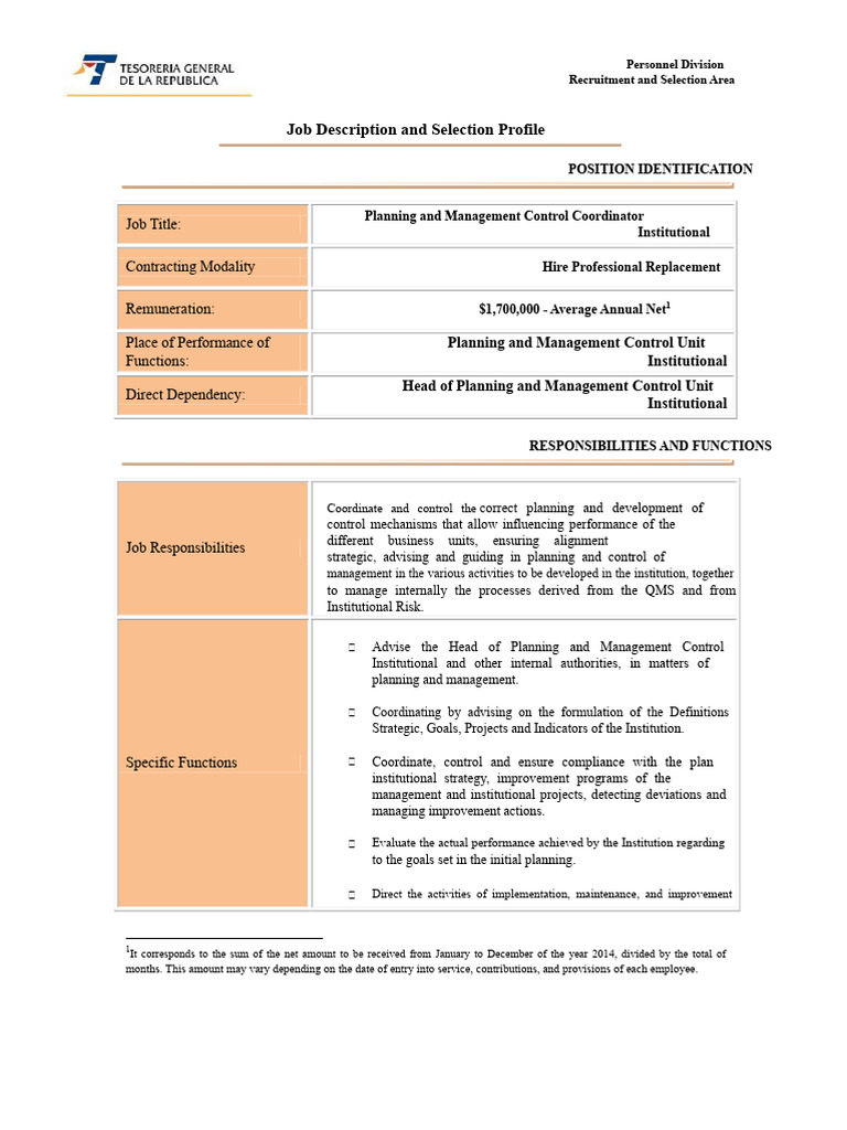 Planning and Management Control Coordinator Job Description | PDF ...