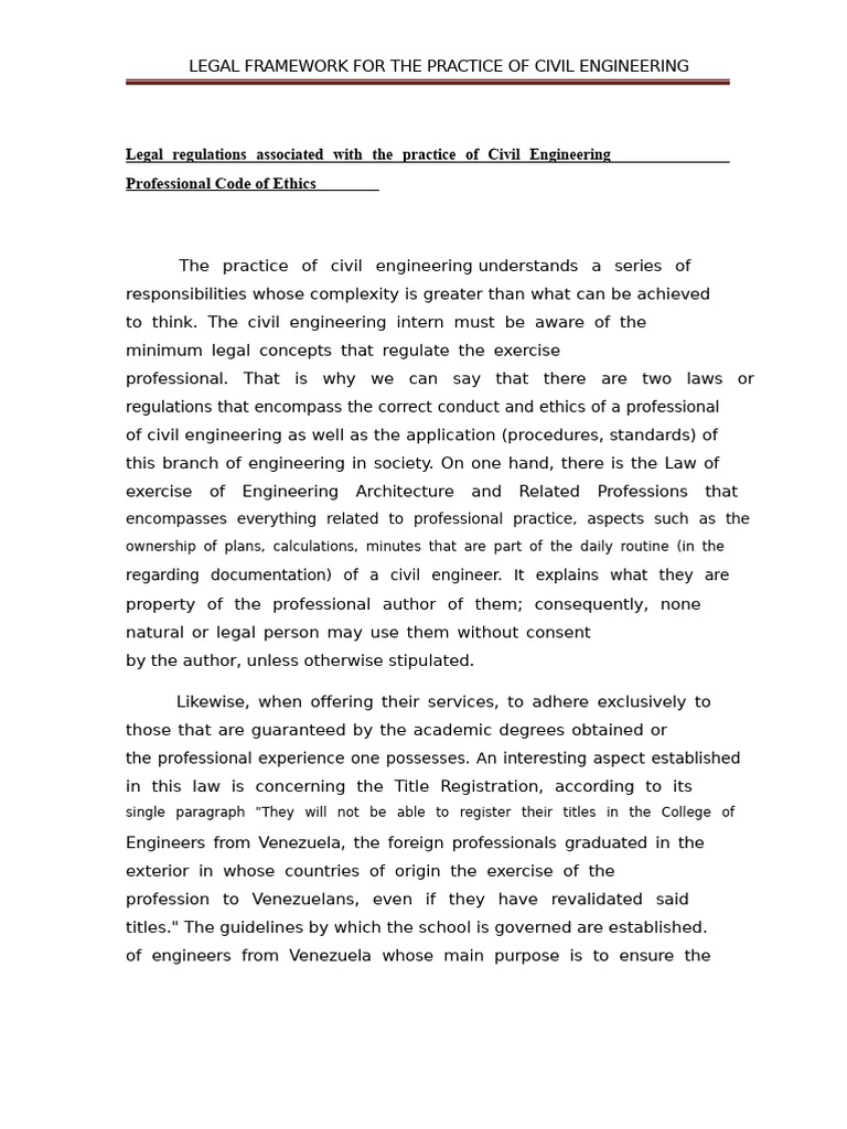 Civil Engineering Legal Framework Overview | PDF | Integrity | Engineering