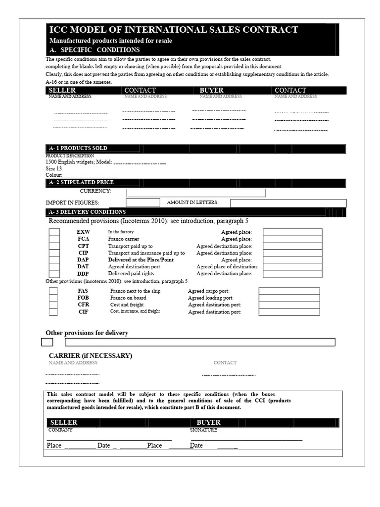 ICC International Sales Contract Template | PDF | Letter Of Credit ...