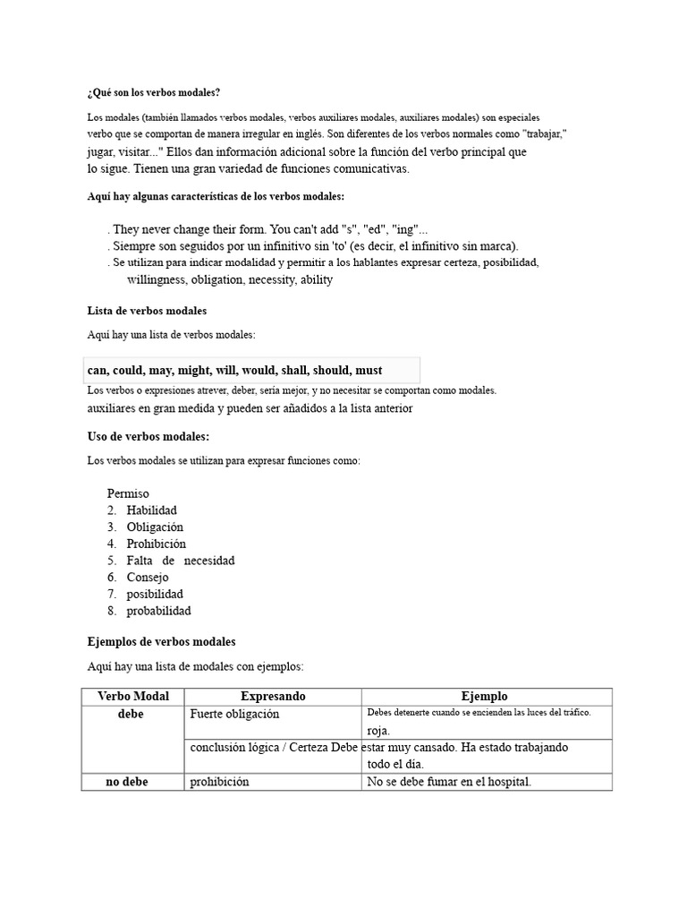 Verbos Modales en Inglés: Guía Completa | PDF | Verbo
