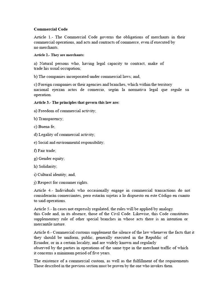 Ecuador Commercial Code Overview | PDF | Negotiable Instrument | Business