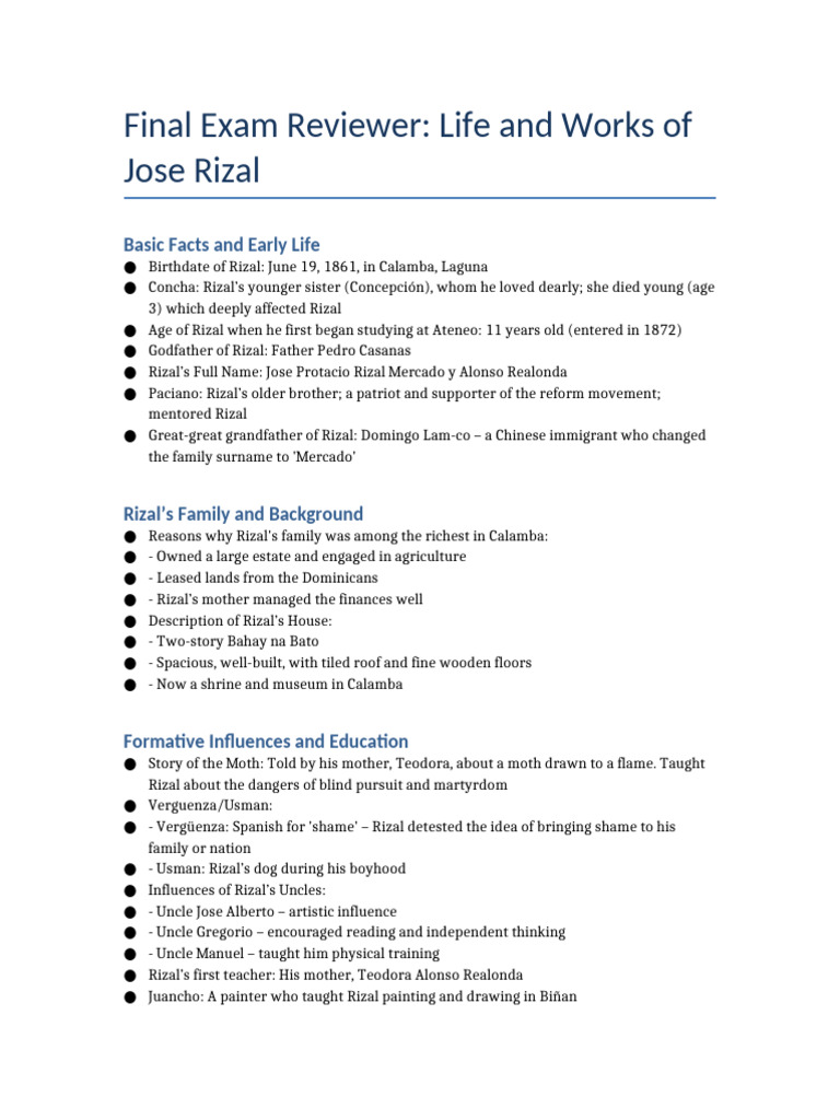 Rizal Final Exam Reviewer-1 | PDF | Philippines | Spanish Empire