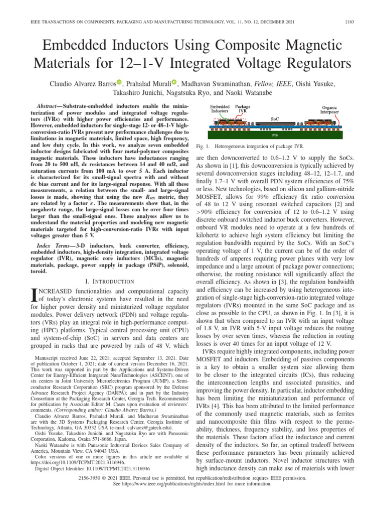 Embedded Inductors for Integrated Voltage Regulators | PDF | Inductor ...