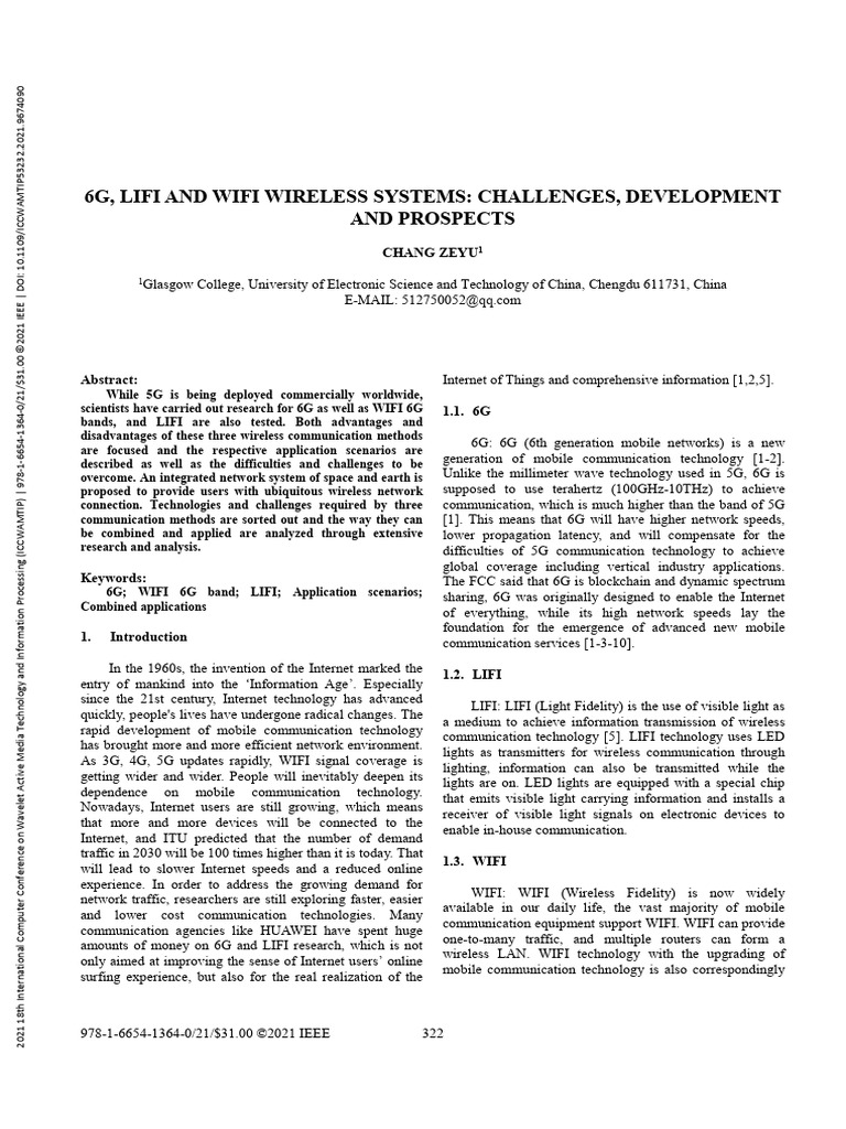 6G LIFI and WIFI Wireless Systems Challenges Development and Prospects ...