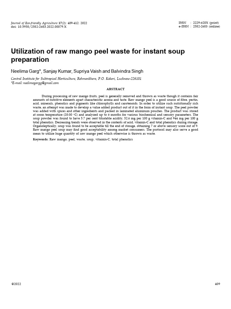 Utilization of Raw Mango Peel Waste For 4 | PDF
