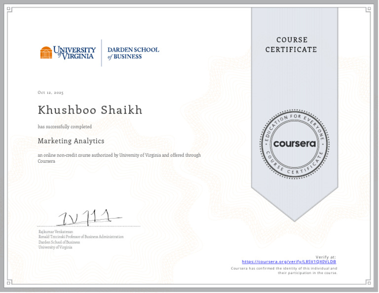 Marketing Analytics 16hr Coursera | PDF