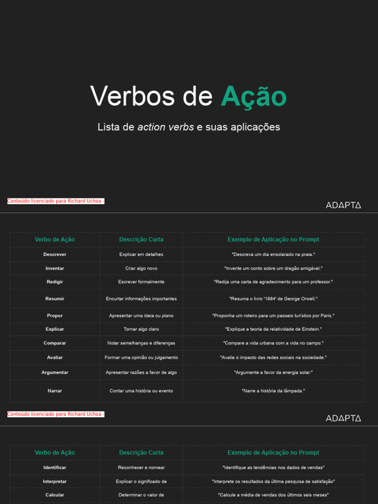 Lista de Verbos de Ação e Exemplos | PDF