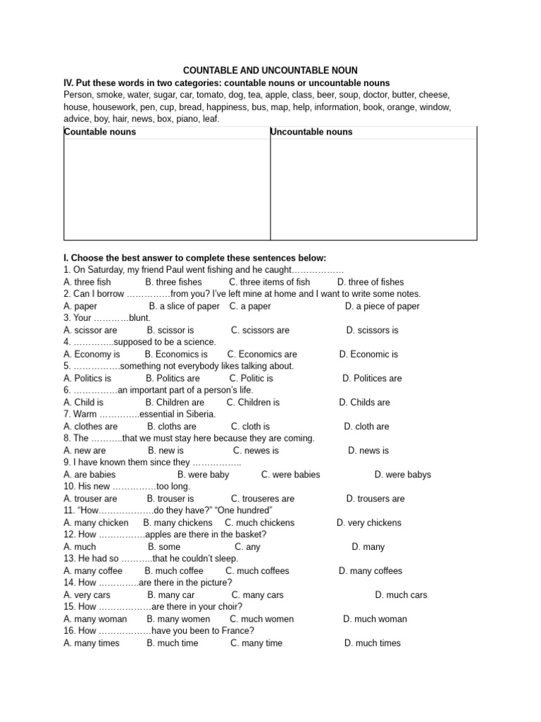 Countable and Uncountable Noun | PDF