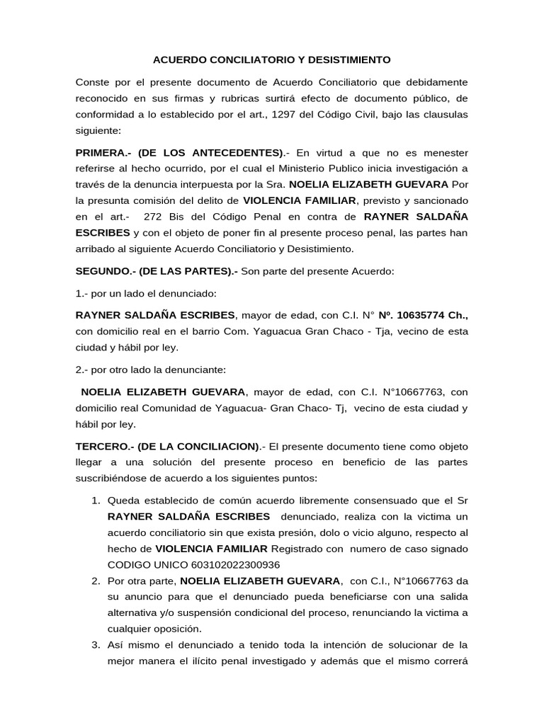 Acuerdo Conciliatorio y Desistimeinto Vilma | PDF | Justicia | Crimen y ...