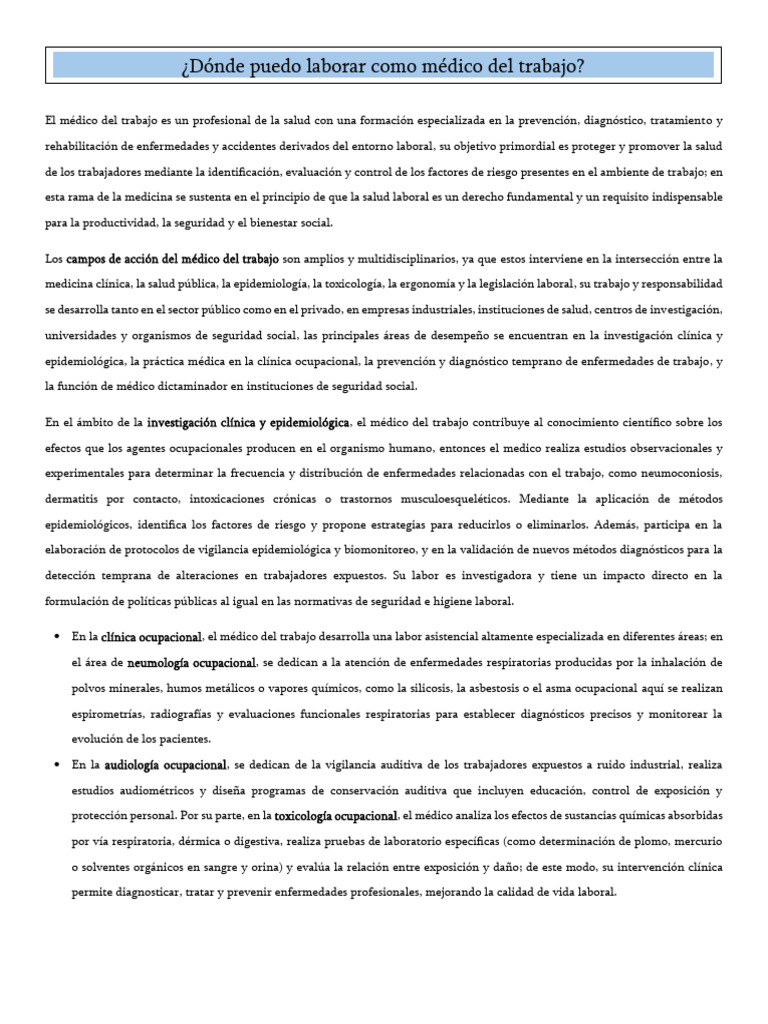 GOMC. Dónde Puedo Laborar Como Médico Del Trabajo | PDF | Seguridad y ...