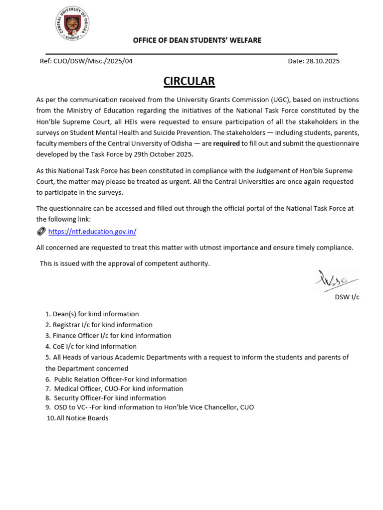 Circular-Filling of Questionnaries - 28.10.25 | PDF