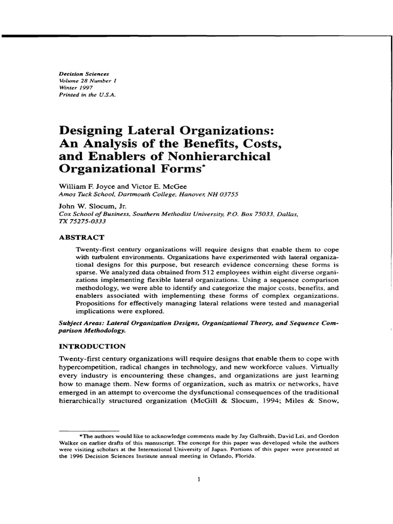 Designing Lateral Organizations An Analysis of The | PDF | Copyright ...