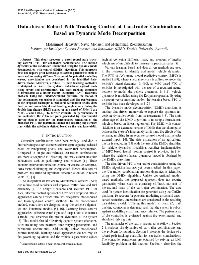 Robust Path Tracking for Car-Trailers | PDF | Applied Mathematics